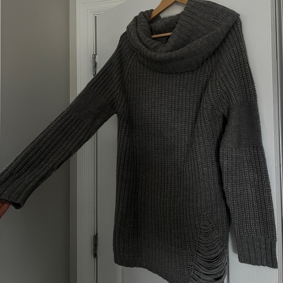 Distressed Grey Sweater Dress - Picture 1 of 4